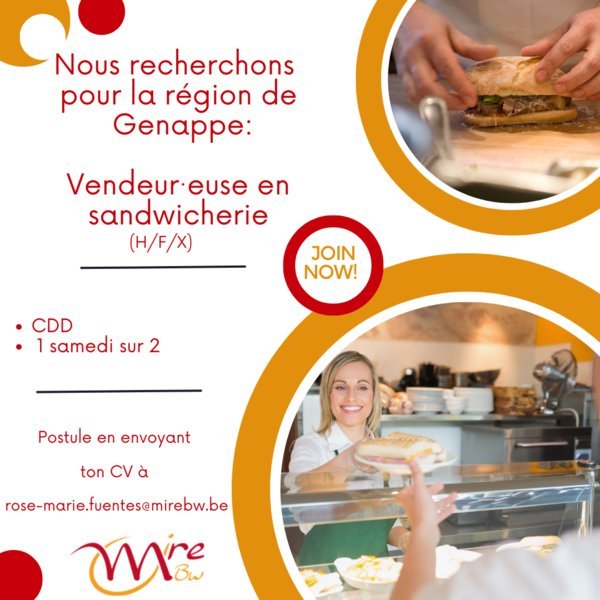 Vendeur/Aide en sandwicherie (H/F/X) Vendeur/Aide en sandwicherie (H/F/X)