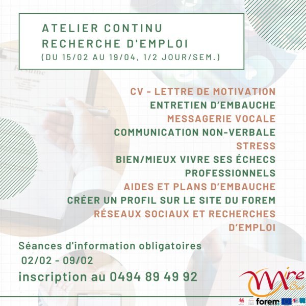 Atelier Continu pour votre recherche d'emploi Atelier Continu pour votre recherche d'emploi